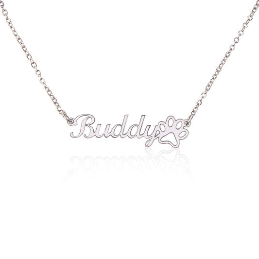 Custom Pet Name Necklace - With Paw!