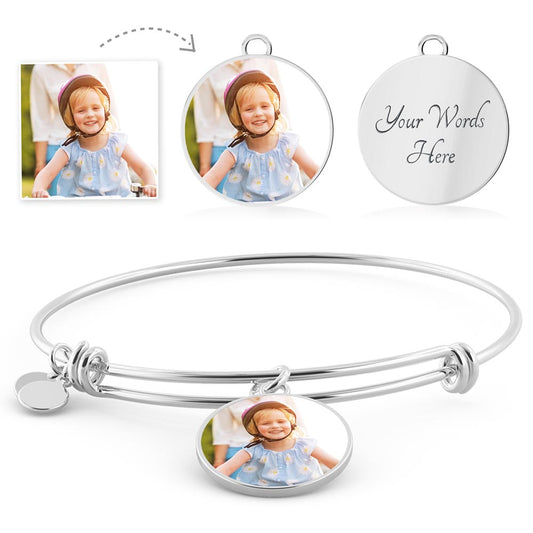 Personal Engraved Bangle Bracelet - Upload YOUR Photo & message!